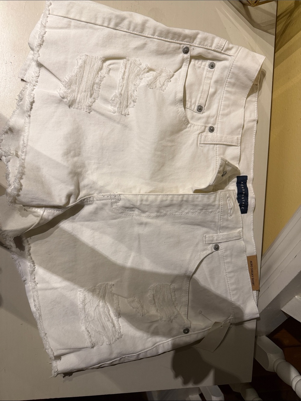 Aeropostale White Distressed Denim Shorts